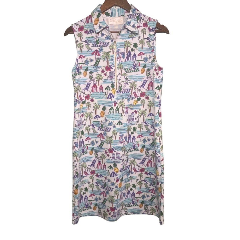 NWT Cappagallo Shift Dress Womens Medium White Multi Tropical Beach Zip Neck - Picture 12 of 12
